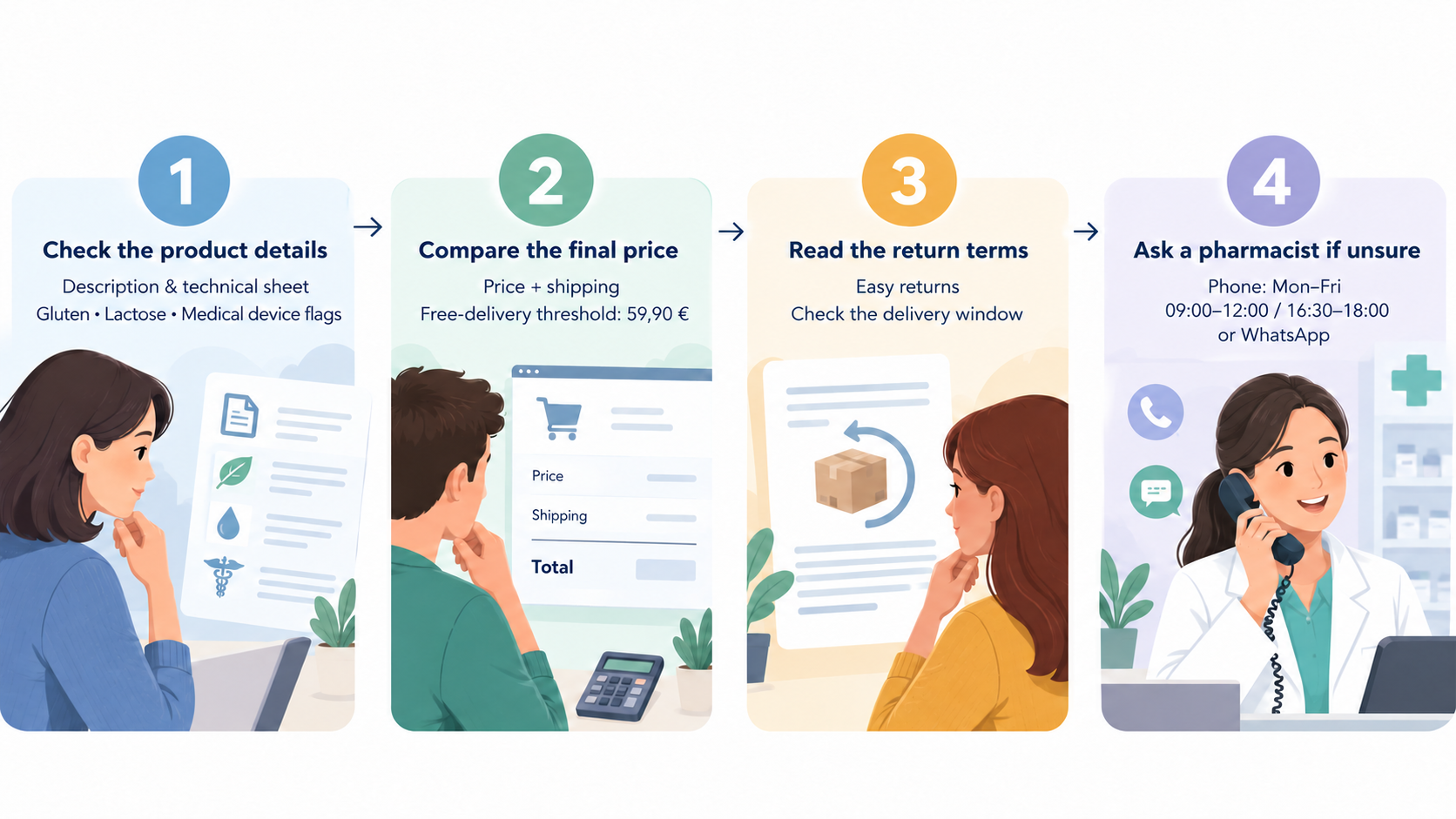 Give shoppers a quick visual checklist for ordering sensibly, based on terms the merchant states
