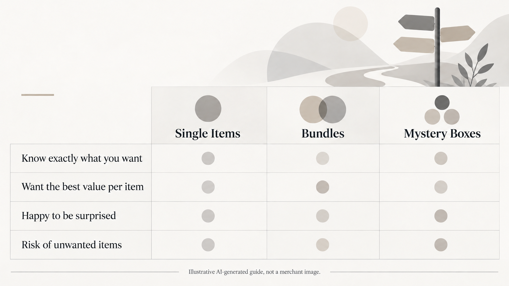 Help readers choose between bundles, mystery boxes and single items based on their goals and risk tolerance
